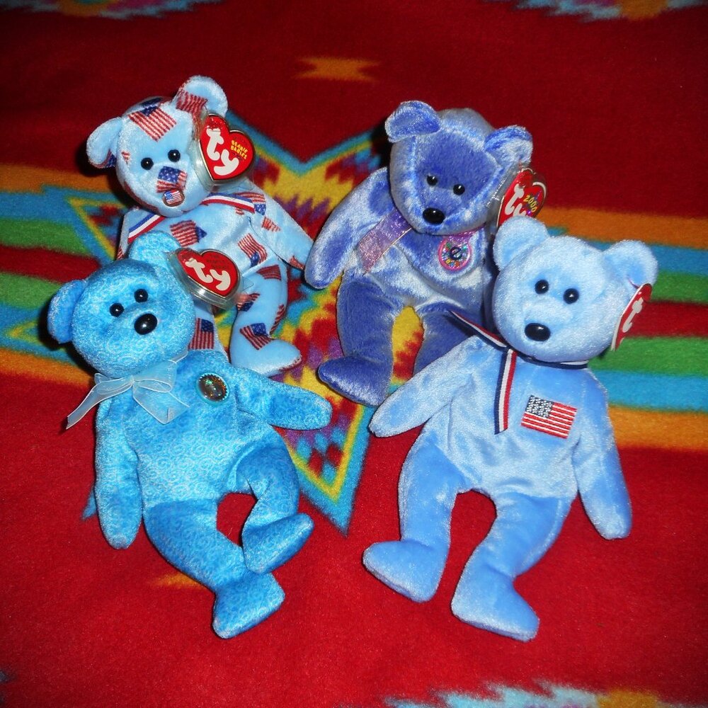 Lot of 4 Assorted Ty Beanie Baby Bears in Very Good Condition (See Description)